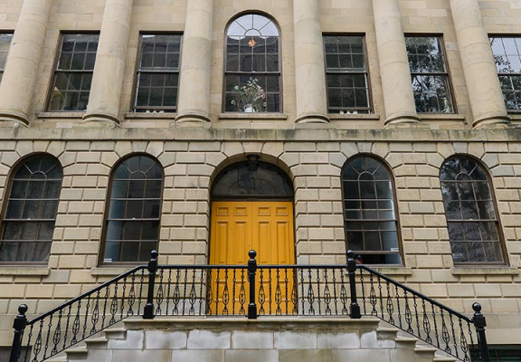 Provincial building with yellow door